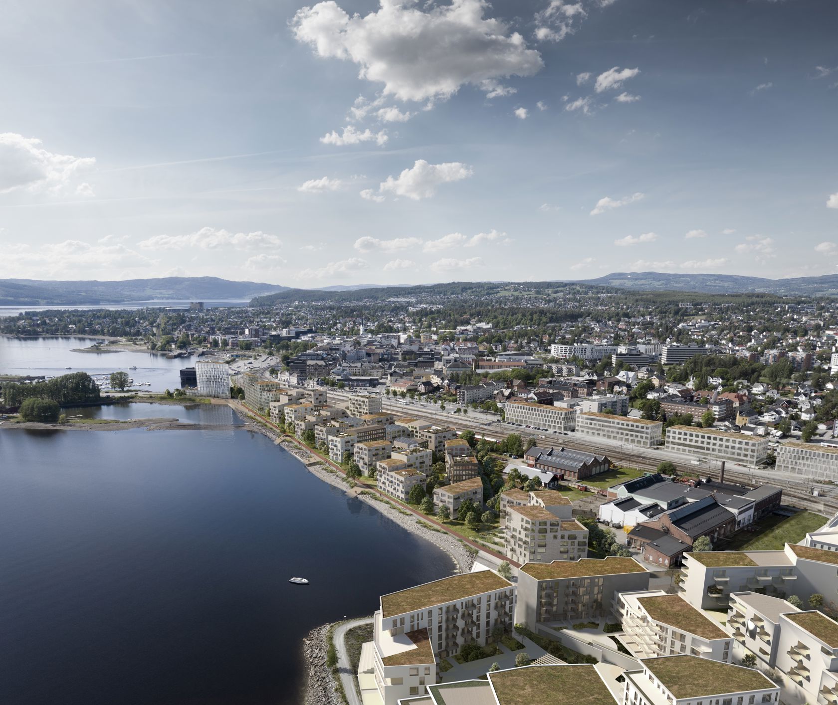 Dronefoto over strandsonen i Hamar