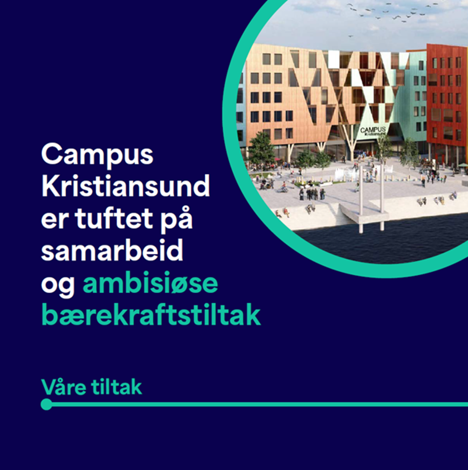 Grafikk: Campus Kristiansund er tuftet på samarbeid og ambisiøse bærekraftstiltak