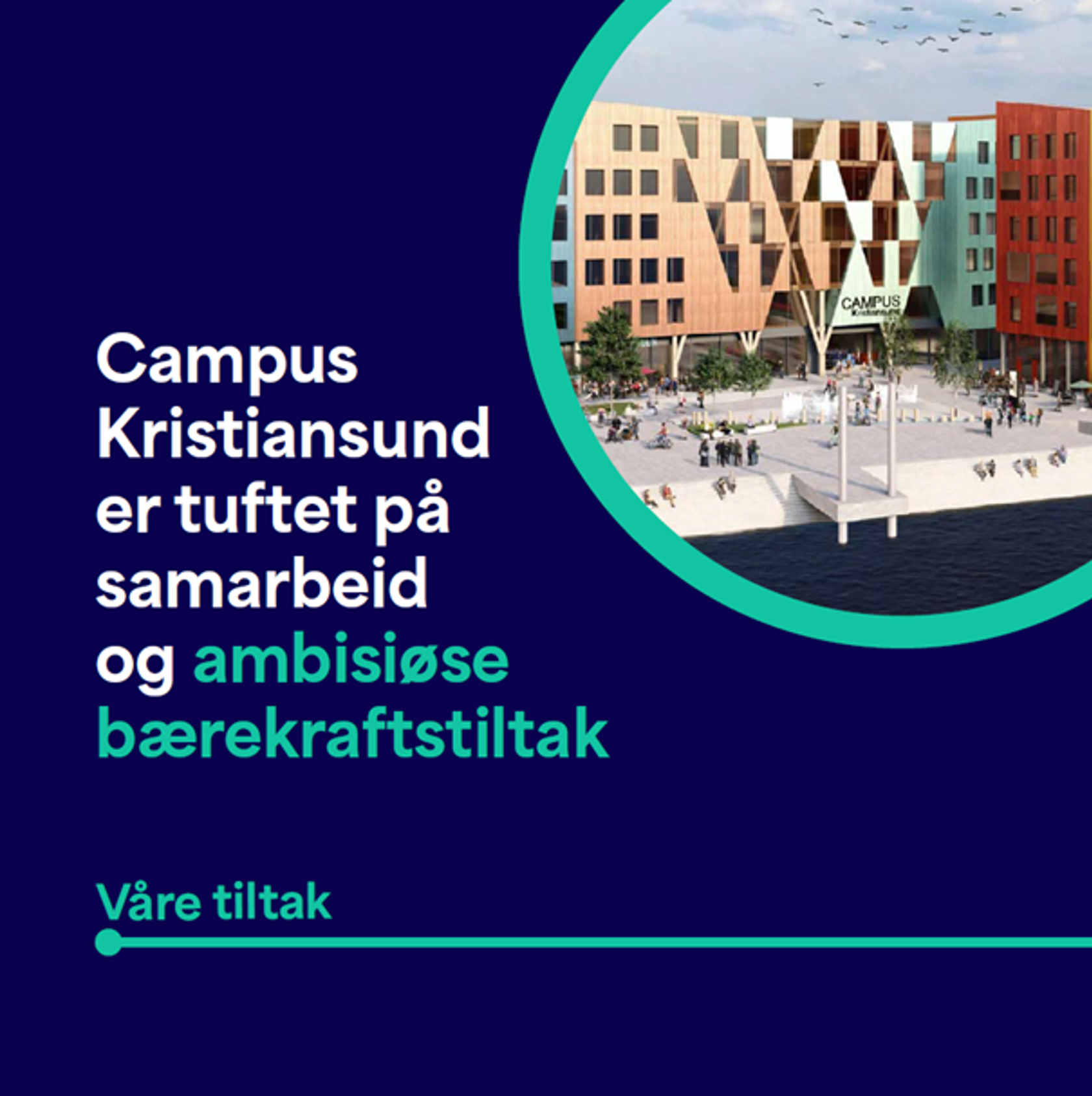Grafikk: Campus Kristiansund er tuftet på samarbeid og ambisiøse bærekraftstiltak