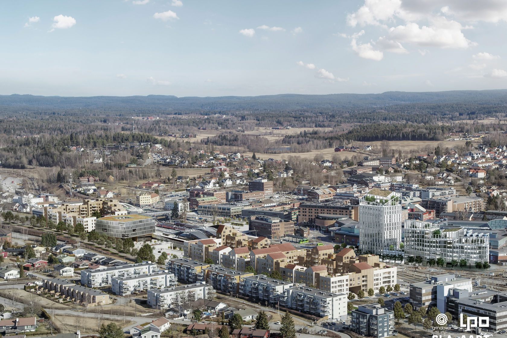 Fugleperspektiv av Ski stasjonsby